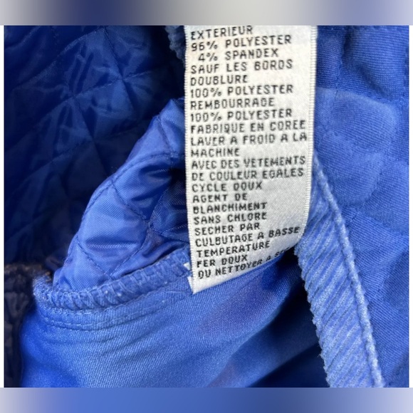 Talbots Petites Sz L Quilted Jacket Snaps Corduroy Trim Pockets Stretch Blue - Picture 8 of 8